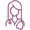 Icon of female physician with stethoscope representing medical evaluation of breastfeeding issues