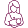 Parent nursing baby icon representing support for breastfeeding latch and positioning